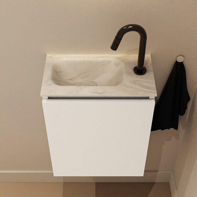 MONDIAZ TURE-DLUX Meuble de toilettes 40cm Talc. EDEN lavabo Ostra position gauche. Avec 1 trou de robinet.