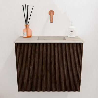 Mondiaz JOYA-DLUX 50cm meuble de toilette - couleur Walnut - Vasque FAYE position Droite Sans trou de robinet couleur Opalo.