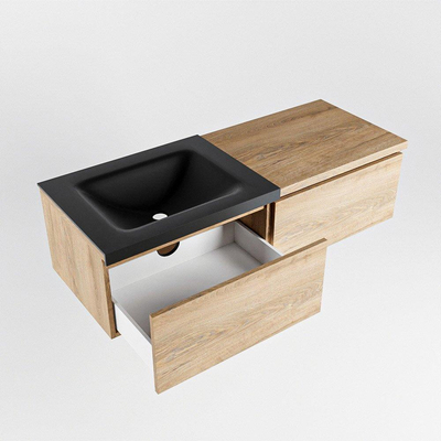 MONDIAZ BUKLA Meuble de salle de bains 120 cm avec module 60 couleur Washed Oak avec 2 tiroirs. Lavabo CLOUD gauche 0 trous de robinet couleur Urban.