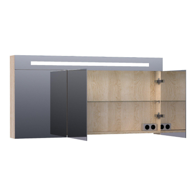 BRAUER Double Face Spiegelkast - 140x70x15cm - verlichting - geintegreerd - 3 links- rechtsdraaiende spiegeldeur - MFC - legno calore