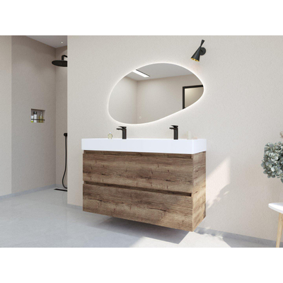 HR badmeubelen Infinity XXL 3D Ensemble meuble de salle de bains - 120 cm - 1 lavabo en céramique kube blanc - 2 trous de robinet - 2 tiroirs - charleston