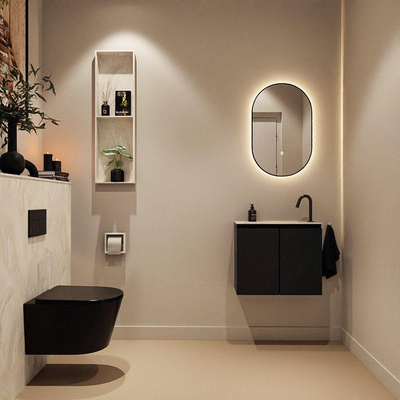 MONDIAZ TURE-DLUX Meuble WC 60 cm Urban. EDEN lavabo Ostra position droite. Avec 1 trou de robinet.
