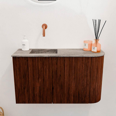 Mondiaz JOYA-DLUX 71.6cm toiletmeubel - ronding rechts kleur Ruby - Wastafel FAYE positie Links Zonder kraangat kleur Oza.