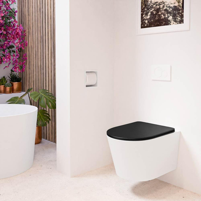 Mondiaz LAVIE WC suspendu – sans bride – 36 x 53 cm – avec abattant softclose – Talc (blanc), abattant Urban (noir)