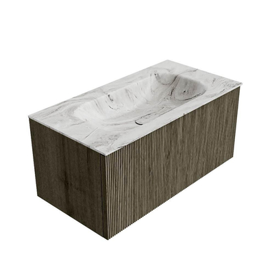 Mondiaz KURVE-DLUX Ensemble de meuble salle de bain - 90x46x40cm - 1 tiroir - lavabo en solid surface - milieu - 1 trou de robinet - Shadow