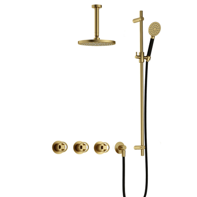 Hotbath Cobber @Work Regendoucheset - inbouw - 15cm plafondarm - 20cm ronde hoofddouche - 3 standen handdouche - glijstang - Geborsteld messing PVD