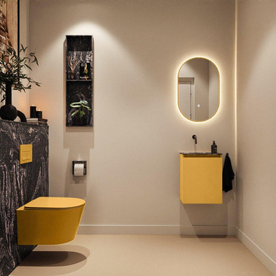 MONDIAZ TURE-DLUX Meuble toilette - 40cm - Ocher - EDEN - vasque Lava - position gauche - sans trou de robinet