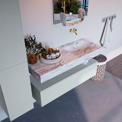 Mondiaz ALAN-DLUX Ensemble de meuble - 120cm - meuble Clay mat - 1 tiroir - Lavabo Cloud Glace suspendu - vasque Droite - 0 trous de robinet