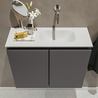 MONDIAZ TURE Toiletmeubel 60x23x50cm met 0 kraangaten 2 deuren dark grey mat Wastafel Eden rechts Solid Surface Wit