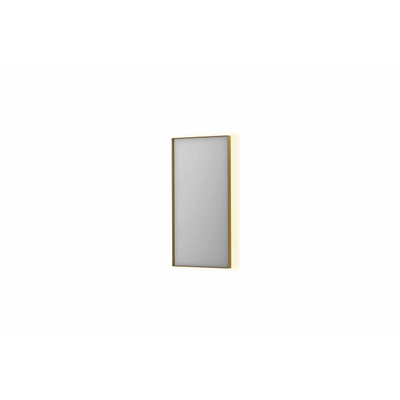 INK SP32 spiegel - 40x4x80cm rechthoek in stalen kader incl indir LED - verwarming - color changing - dimbaar en schakelaar - geborsteld mat goud