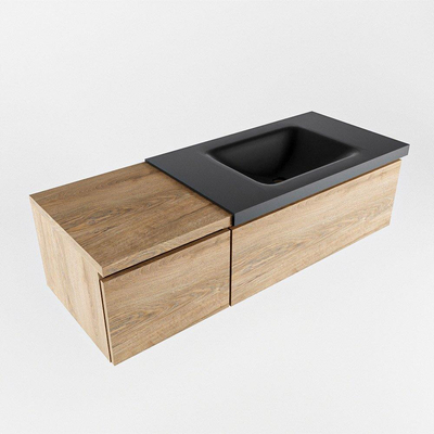 MONDIAZ BUKLA 120cm meuble de salle de bain avec module 40 couleur Chêne blanchi avec 2 tiroirs. Lavabo CLOUD à droite 0 trous de robinet couleur Urbaine.