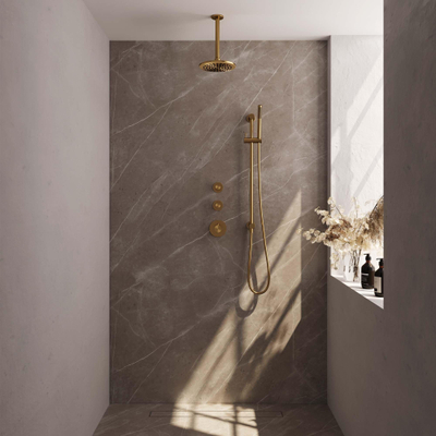 Brauer Gold Edition Ensemble de douche pluie encastré - douche principale 20cm - bras plafond 20cm - 3 boutons lisses - 1 position douchette à main PVD - or brossé