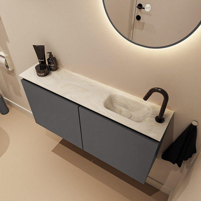 MONDIAZ TURE-DLUX 100cm toiletmeubel Dark Grey. EDEN wastafel Ostra positie rechts. Met 1 kraangat.