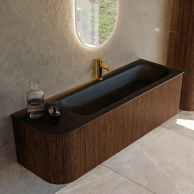 MONDIAZ KURVE Meuble de salle de bains 145 cm avec module 25 L couleur Walnut avec 1 tiroir et 1 porte. Lavabo BIG LARGE à droite 1 trou de robinet Urban.