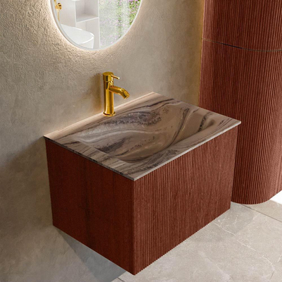 MONDIAZ KURVE-DLUX Meuble de salle de bains 60cm couleur Ruby avec 1 tiroir et 0 porte. Lavabo CLOUD Central 1 trou de robinet Sombra.