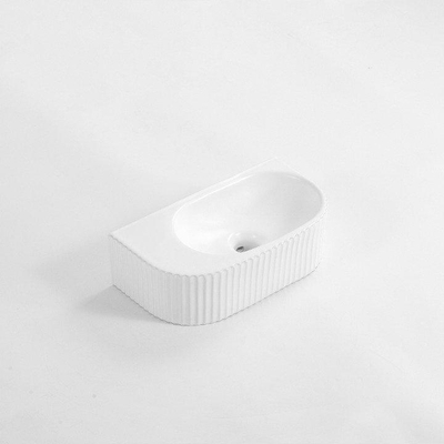 QeramiQ Blend Lave-Mains - 40x22x12 cm - Strié - demi-lune - sans trou de robinet - Céramique - Blanc mat