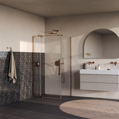 BRAUER Stellar Cabine de douche - 100x100x200cm - porte battante - revêtement verre - réversible - verre clair - cuivre brossé PVD