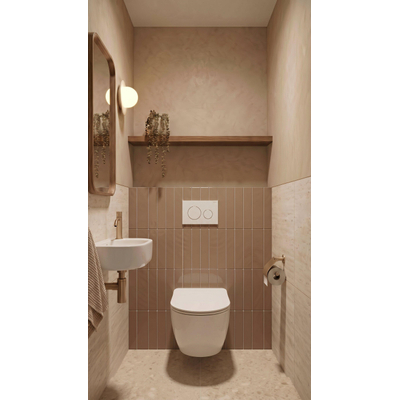 QeramiQ Dely Swirl Toiletset - 36.3x51.7cm - Geberit UP320 inbouwreservoir - met Burda frame - slim zitting - glans witte bedieningsplaat - ronde knoppen - glans wit