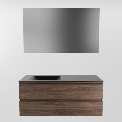Mondiaz AIVY Ensemble de meuble - 120x45x50cm - 0 trous de robinet - 1 vasque Urban Solid surface - Gauche - 2 tiroirs - avec miroir - Melamine Mocha