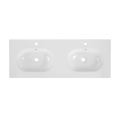 Saniclass Chaci Wastafel - 120x46x14cm - 2 kraangaten - keramiek - wit OUTLETSTORE