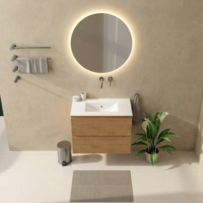 Saniclass Holz Atelier Ensemble meuble de salle de bains - 80x45x62cm - Vygo lavabo en céramique blanc - 1 vasque - sans trou de robinetterie - 2 tiroirs - chêne naturel mat (bois)