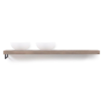 Looox Wood collection plan sous vasque - 200x46cm - Avec porte-serviettes (gauche) noir mat - Chêne massif Old grey