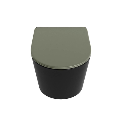 Mondiaz LAVIE WC suspendu – sans bride – 36 x 53 cm – avec abattant softclose – Urban (noir), abattant Army (vert)