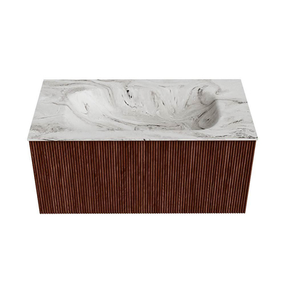 Mondiaz KURVE-DLUX Badkamermeubelset - 90x46x40cm - 1 lade - wastafel solid surface - midden - zonder kraangat - Ruby