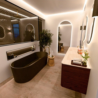 Mondiaz CIRO-DLUX Ensemble de meubles de salle de bains - 170x45x50cm - Plan vasque solid surface Meli - 2 vasques Double - sans trous de robinet - 4 tiroirs - Ruby