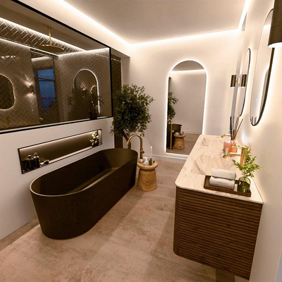 Mondiaz CIRO-DLUX Meuble de salle de bains - 180x45x50cm - Plan-vasque solid surface Frappe - 2 vasques double - 2 trous de robinet - 4 tiroirs - Dusk