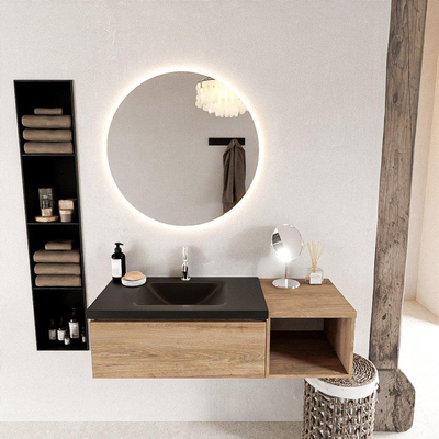 MONDIAZ BUKLA 120cm ensemble de meuble avec module ouvert 40 couleur Chêne blanchi avec 1 tiroir. Lavabo CLOUD gauche 1 trou de robinet couleur Urbaine.