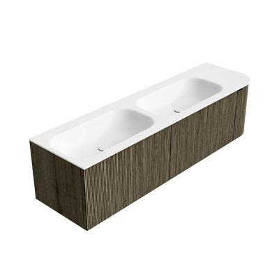 Mondiaz KURVE Ensemble de meubles de salle de bains - 165x46x40cm - 2 tiroirs - 1 porte - lavabo solid surface - double / gauche - 2 trous de robinet - Shadow