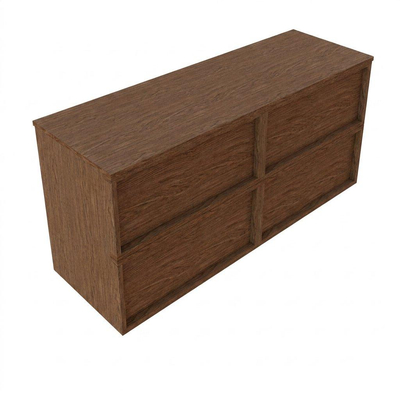 Saniclass Holz Frame Ensemble de meuble de salle de bains - 140x45x62cm - plan de travail en bois - sans trou de robinet - 4 tiroirs - brillant walnut pure (bois)