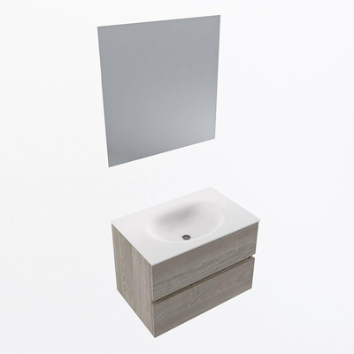 Mondiaz VICA ensemble de meuble de salle de bain - 70cm - meuble sous-vasque marron clair gris - 2 tiroirs - lavabo lune milieu - 1 trou de robinet - couleur talc - miroir LED - version XL 60cm haut