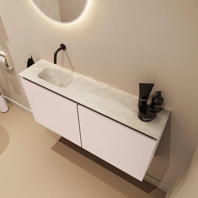 MONDIAZ TURE-DLUX 100cm toiletmeubel Rosee. EDEN wastafel Ostra positie links. Zonder kraangat.