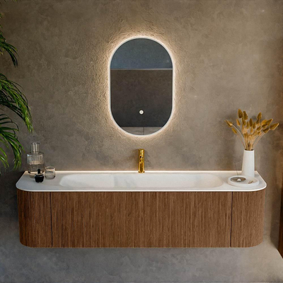 MONDIAZ KURVE 170cm Meuble salle de bain avec module 25 G et D - couleur Walnut - 1 tiroir - 2 portes - vasque BIG LARGE centre - 1 trou de robinet - Talc