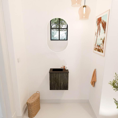 Mondiaz JOYA 40cm toiletmeubel - kleur Shadow - Wastafel FAYE positie Links 1 kraangat kleur Urban.