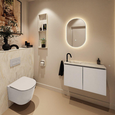 MONDIAZ TURE-DLUX 80cm toiletmeubel Linen. EDEN wastafel Ostra positie links. Met 1 kraangat.