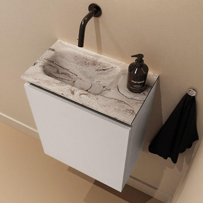 MONDIAZ TURE-DLUX Meuble de toilettes 40 cm Linen. Lavabo EDEN Glace position gauche. Sans trou de robinet.