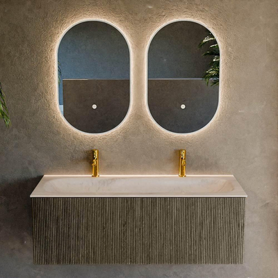 MONDIAZ KURVE-DLUX 120cm badmeubel kleur Shadow met 1 lade en 0 deuren. Wastafel BIG LARGE Midden 2 kraangaten Meli.