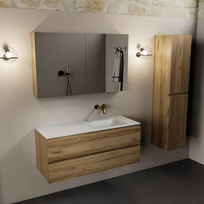 Mondiaz Aivy ensemble meuble de salle de bains - 120x45x50cm - 0 trous de robinet - 1 vasque talc Solid Surface - Droite - 2 tiroirs - Avec armoire de toilette - Mélamine Chai