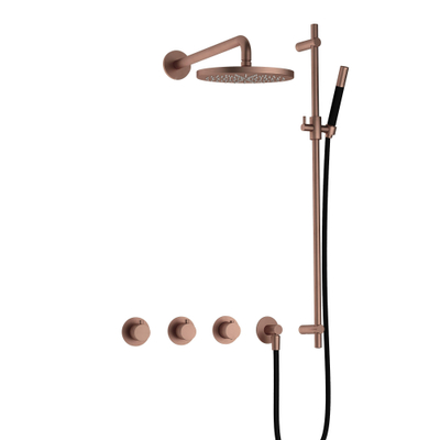 Hotbath Cobber IBS70 Regendoucheset - inbouw - 38.5cm wandarm - 20cm ronde hoofddouche - staafhanddouche - glijstang - PVD - koper geborsteld