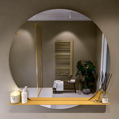 Mondiaz SPOT spiegel – Ø120 cm – met planchet – Ocher (geel)