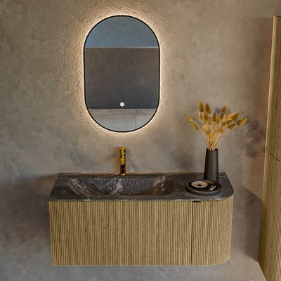 Mondiaz KURVE-DLUX Badkamermeubelset - 105x46x40cm - 1 lade - 1 deur - wastafel solid surface - links - 1 kraangat - Dusk