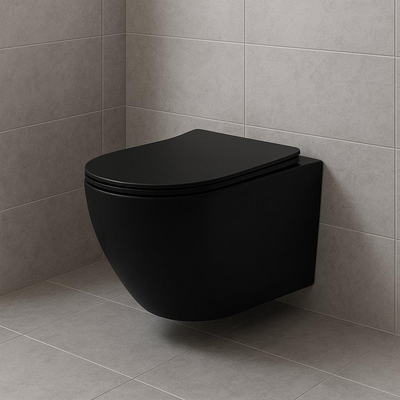 Aloni Pro WC suspendu – compact – sans bride – profondeur 49 cm – avec abattant softclose – noir mat