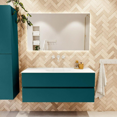 Mondiaz VICA ensemble de meuble de salle de bain - 120cm - meuble sous-vasque smag - 2 tiroirs - lavabo moon milieu - sans trous de robinet - couleur talc - miroir LED - version XL 60cm haut