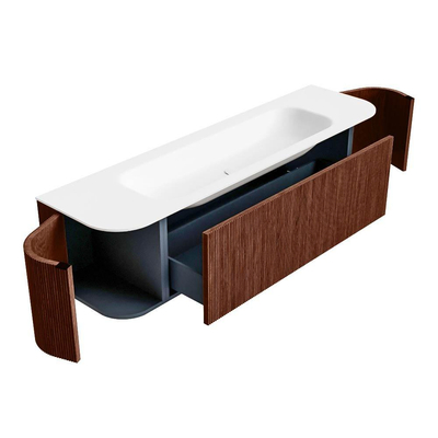 Mondiaz KURVE Badkamermeubelset - 170x46x40cm - 1 lade - 2 deuren - wastafel solid surface - midden - zonder kraangat - Ruby