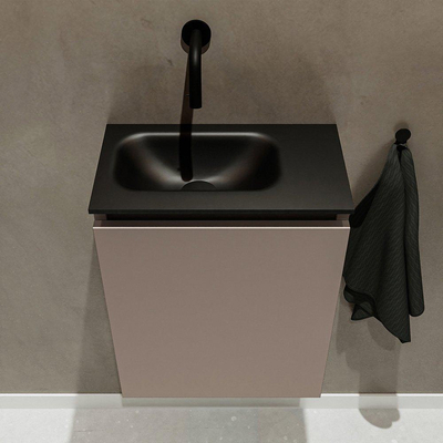 MONDIAZ TURE Toiletmeubel 40x23x50cm met 0 kraangaten 1 deuren smoke mat Wastafel Eden links Solid Surface Zwart