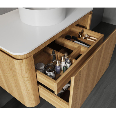 Saniclass Terra Ensemble meuble de salle de bains - 80cm - 2 tiroirs - coins arrondis - 1 vasque - avec trou de robinet - châtaignier (noix)