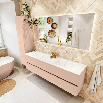 MONDIAZ Vica Ensemble meuble de salle de bains - 170cm - meuble bas rosee - 4 tiroirs - lavabo cloud double - sans trous de robinet - version haute 60cm - talc